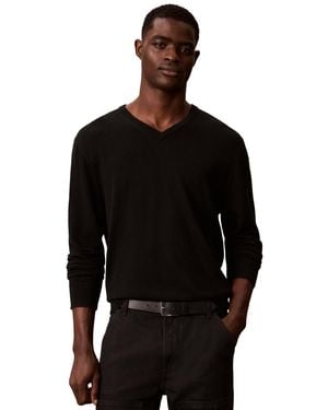 Calvin Klein Merino Wool Classic-fit V-neck Sweater - Black