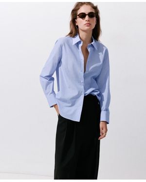 Mango Pinstripe Straight Shirt - Blue