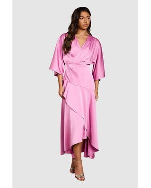 Coast Satin Back Crepe Ruffle Wrap Midi Dress - Pink
