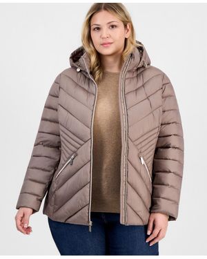 Michael Kors Plus Size Hooded Packable Puffer Coat - Brown