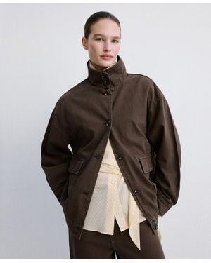 Mango Pockets Oversized Denim Barn Jacket - Brown