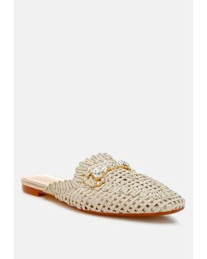 LONDON RAG Roboma Metallic Woven Diamante Mules - White