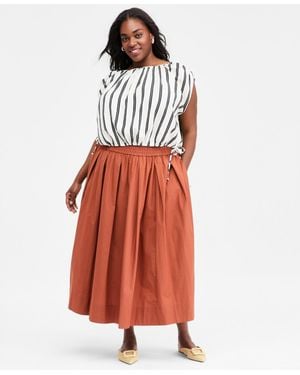On 34th Trendy Plus Size Pull-on Cotton Midi Circle Skirt - Red