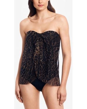 Ralph Lauren Ocelot Printed Flyaway Strapless One-piece Swimsuit - Black