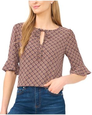 Cece Split Tie-neck Ruffle-cuff 3/4-sleeve Top - Multicolor