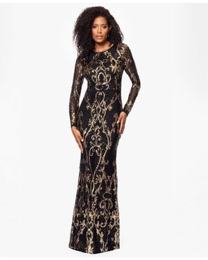 B & A by Betsy and Adam Betsy & Adam Petite Sequinned Mesh-sleeve Evening Gown - Multicolor