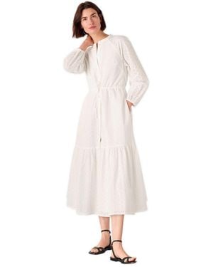 Whistles Long Sleeve Broderie Midi Dress - White