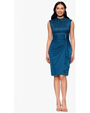 B & A by Betsy and Adam Lace Ruched Dress - Blue