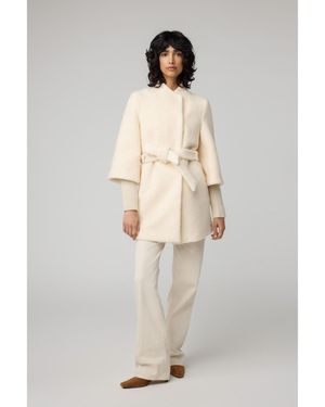 SOIA & KYO Mariah Semi-fitted Wool Blend Sherpa With Belt - White