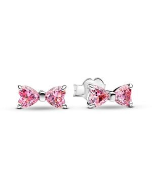 PANDORA Sterling Silver Sparkling Bow Stud Earrings - Pink