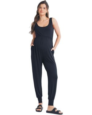 Hello Miss Maternity Sleeveless Scoop Neck Jumpsuit - Blue