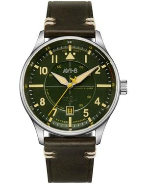 AVI-8 Hawker Hurricane Kent Automatic Leather Strap Watch - Green