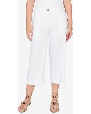 Ruby Rd. Petite Stretch Linen Wide-leg Fly-front Capri Pants - White