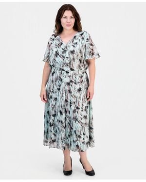 Kasper Plus Size Printed Pull-on Midi Skirt - White