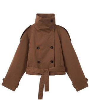 Mango Cropped Double-breasted Trench Coat - Brown