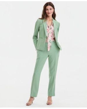 Kasper Stretch Crepe One Button Panel Seamed Jacket Floral Sleeveless Tie Front Blouse Stretch Crepe High Rise Slim Pants - Green