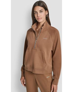 DKNY Sport Studded-logo Half-zip Sweatshirt - Brown