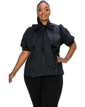 L I V D Plus Size Ashlyn Ribbon Blouse - Black