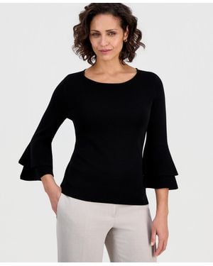 Kasper Petite Double-flare-sleeve Pullover Sweater - Black