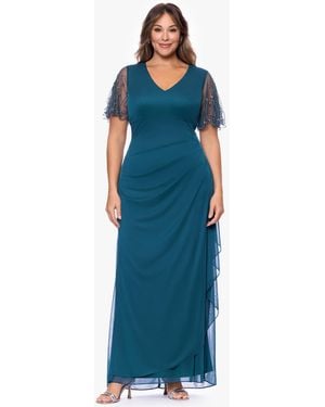 Xscape Plus Size Lace-sleeve Dress - Blue