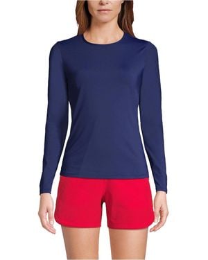 Lands' End Plus Size Long Crew Neck Long Sleeve Rash Guard Upf 50 Swim Tee - Blue