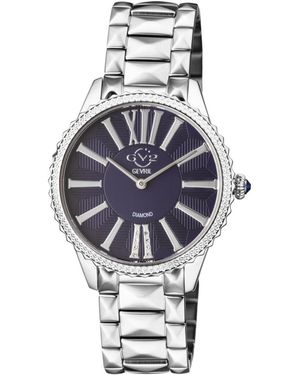 Gevril Siena Swiss Quartz Stainless Steel Bracelet Diamond Watch - Blue