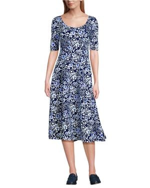 Lands' End Starfish Elbow Sleeve Midi Fit And Flare Dress - Blue