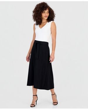 Anne Klein Essentials Petite Pull-on Tie-waist Midi Skirt - White