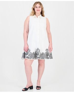 On 34th Plus Size A-line Side-pocket Embroidered Dress - White