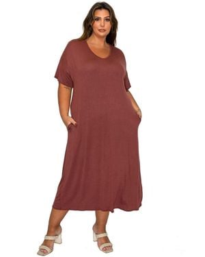 L I V D Plus Size Olivia Pocket Midi Dress - Red