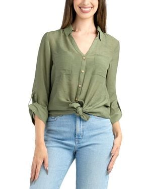 Bcx Resort Gauzy Texture Collared Button Up Shirt - Green