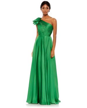Mac Duggal Pleated One Shoulder Chiffon Gown - Green