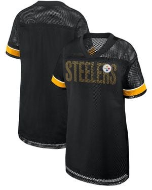 Fanatics Pittsburgh Steelers Team First Deep Route Oversized Mesh V-neck Dress - Black