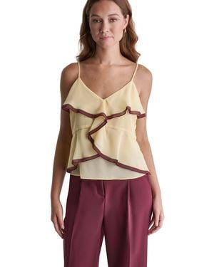 BCBGMAXAZRIA V-neck Ruffle Front Contrast Trim Tank - Red