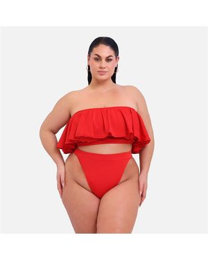 Rebdolls Plus Size Sea Breeze High Cut Swim Bottom - Red
