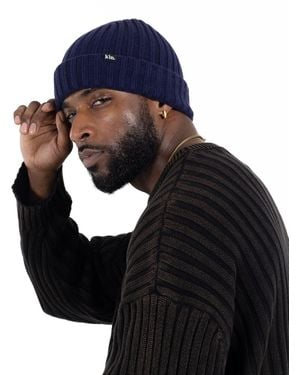 King Apparel Satin-lined Short Ribbed-knit Beanie - Blue