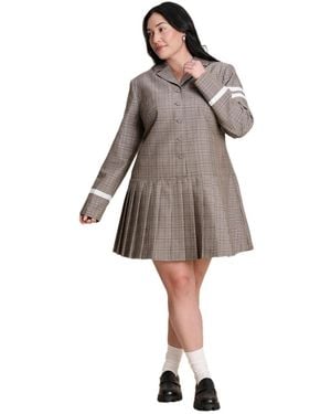Eloquii Pleated Plaid Mini Dress - Gray
