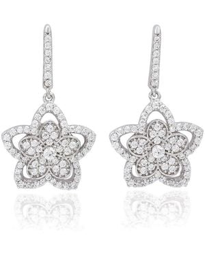 SUZY LEVIAN NEW YORK Sterling Silver Pave Cubic Zirconia Flower Halo Drop Dangle Earrings - White