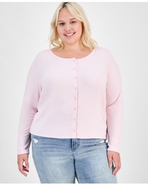 Hippie Rose Trendy Plus Striped Button-front Sweater - White