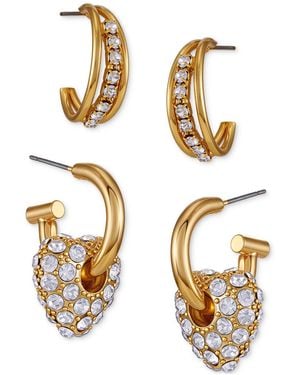 Guess Tone Crystal Hoop Pave Drop Earrings - Metallic