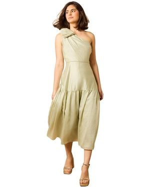 Oasis Bow Shoulder Detail Midi Dress - Metallic