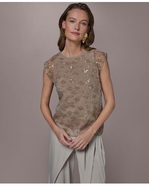 Donna Karan Crew Neck Top - Brown