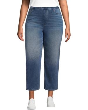 Lands' End Plus Size Starfish High Rise Knit Denim Straight Crop Jeans - Blue