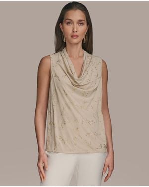 Donna Karan Embellished Cowlneck Sleeveless Blouse - Brown