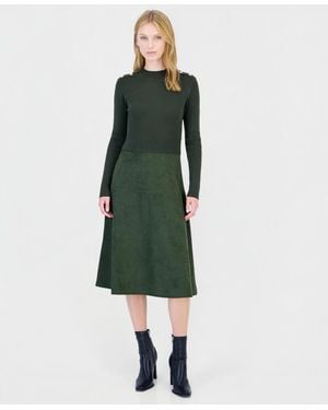 Tahari Mock Neck Long-sleeve Faux Suede Skirt Dress - Green