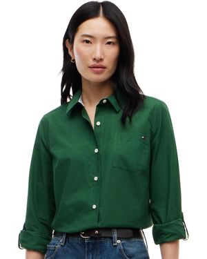 Tommy Hilfiger Classic Poplin Roll-tab Long-sleeve Shirt - Green