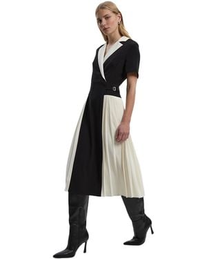 Karen Millen Tailored Crepe Pleated Midi Shirt Dress - White