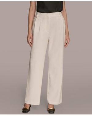 Donna Karan Pleated Wide Leg Pants - Natural