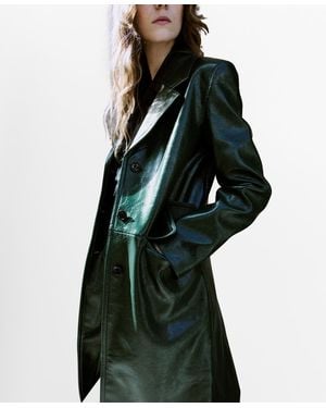 Mango Long Faux-leather Coat - Green