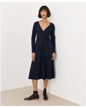 Pact Organic Cotton Fit & Flare Faux Wrap Dress - Blue